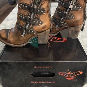 Freebird Brown Combat Moto Boots with Buckle Straps